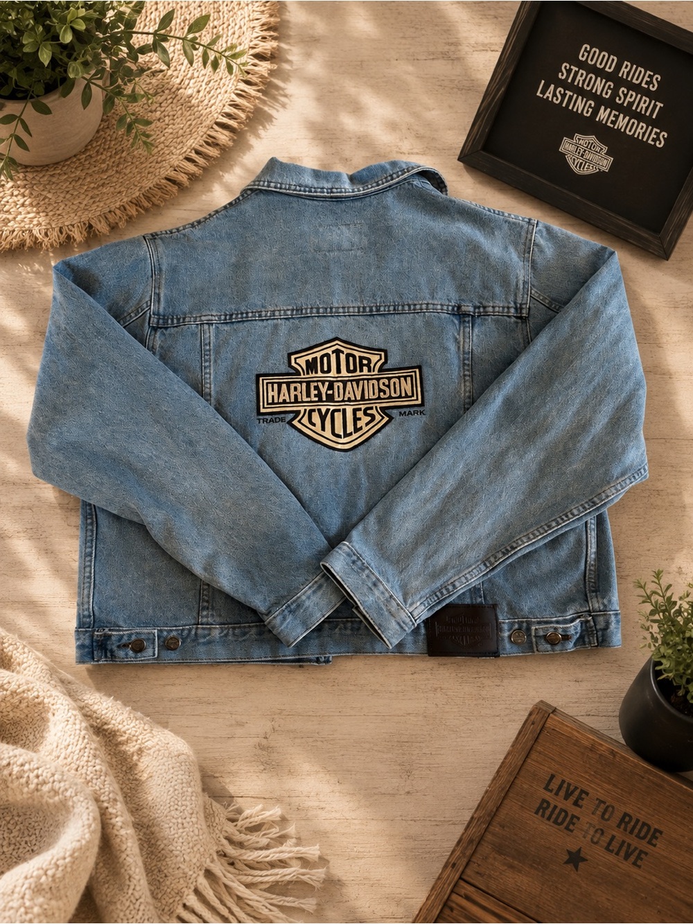 Harley-Davidson women’s Denim Jacket Back Patch with Cream and Black Logo XL